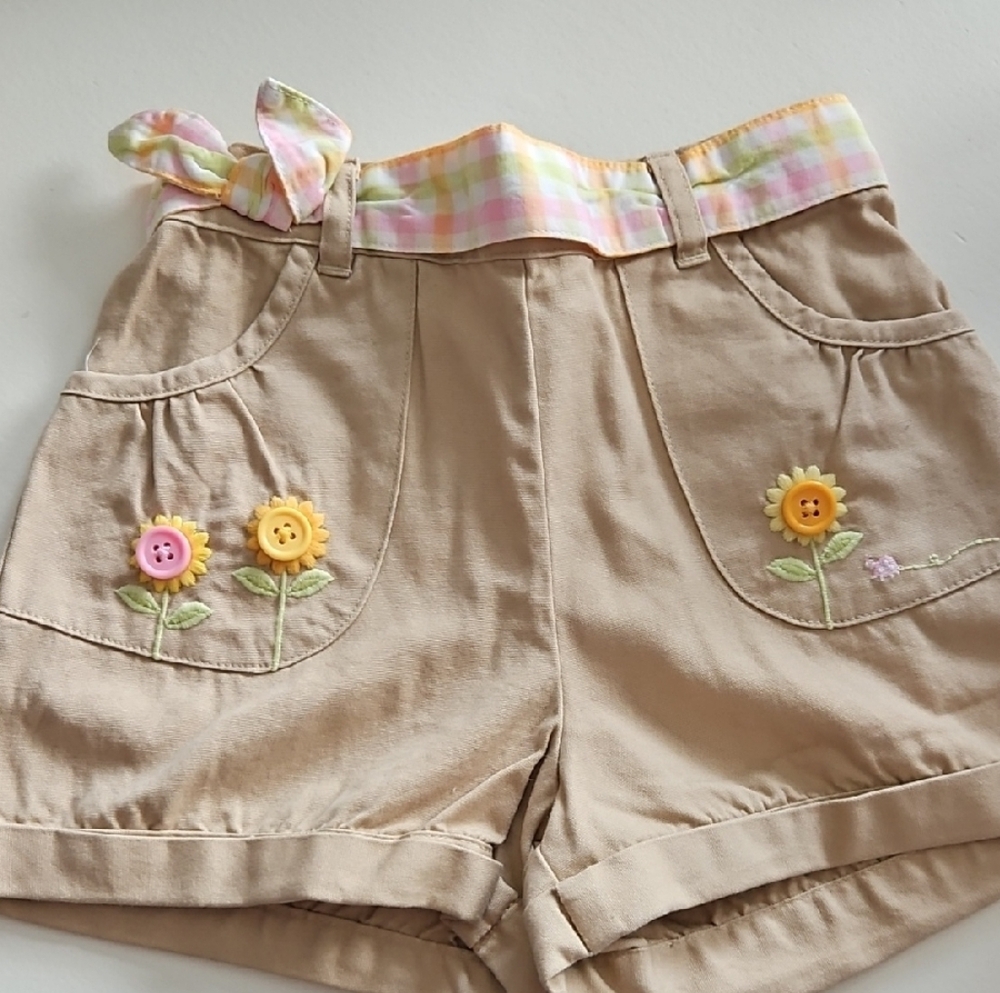 Gymboree Beige Shorts with Yellow And Pink Flower Accent